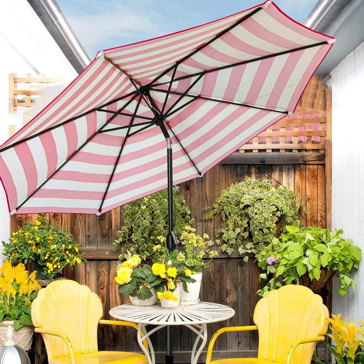 Sunnyglade 9' Patio Umbrella Outdoor Table Umbrella with 8 Sturdy Ribs (Red and White)