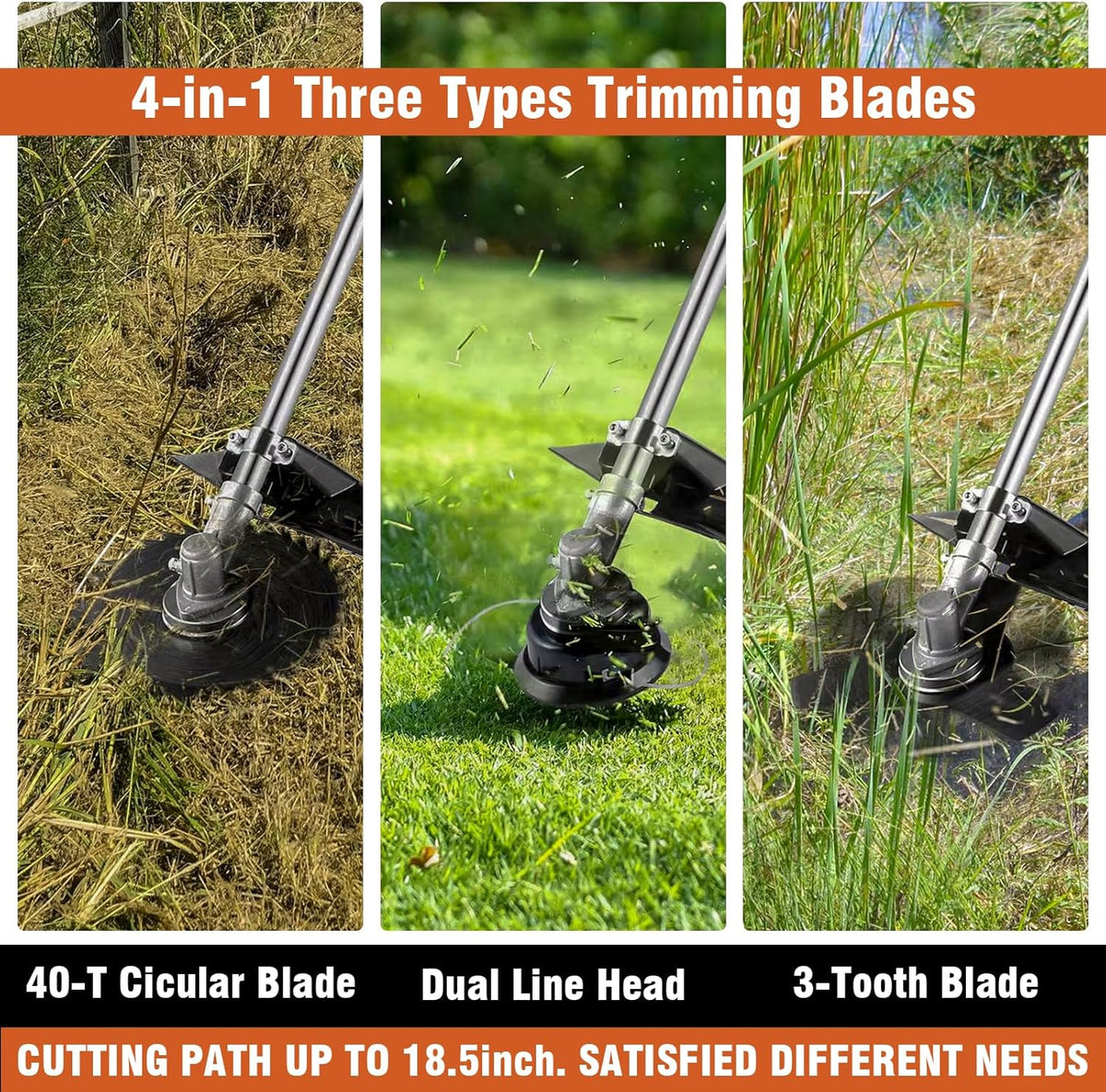 COOCHEER 58cc Gas Weed Eater, 4 in 1 String Trimmer 2-Cycle Gas Powered Weed Wacker Brush Cutter with 18.5’’ Cutting Path, Straight Shaft Weed Trimmer Grass Cutter for Yard, Garden Care, Orange