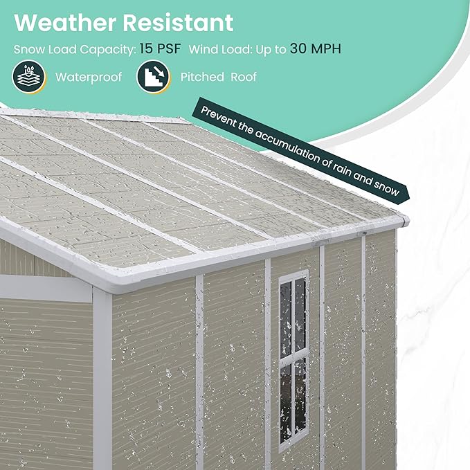 UDPATIO Outdoor Storage Shed 7.5x10.7 FT, Plastic Garden Shed for Bike, Garbage Can, Tool, Outside Sheds & Outdoor Resin Shed with Lockable Door for Backyard, Patio, Lawn, Standstone