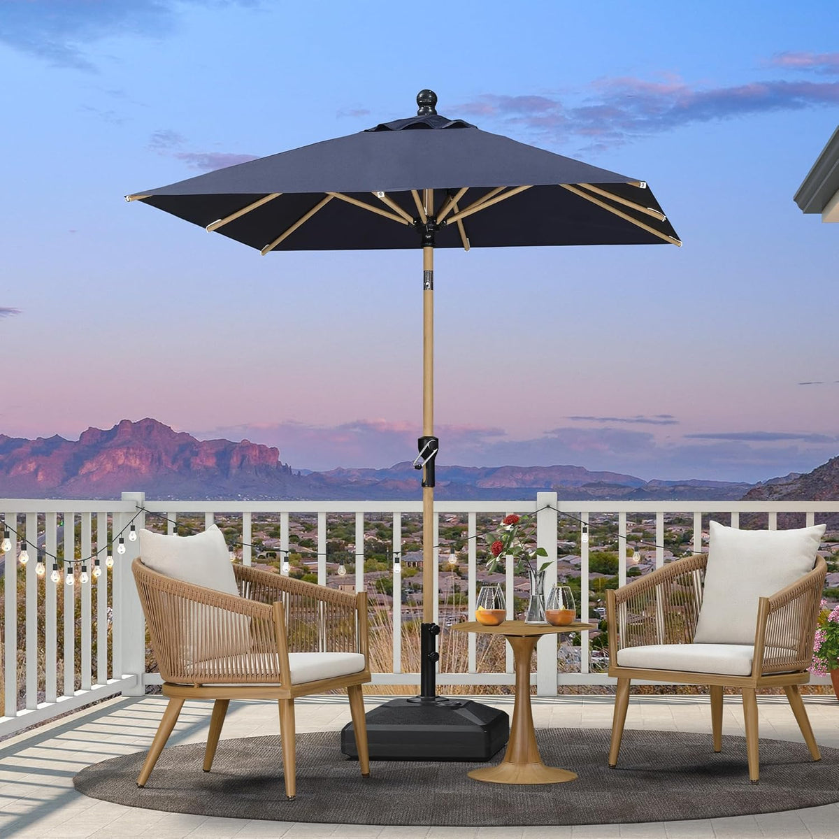 PURPLE LEAF 6' x 6' Market Umbrella Outdoor Table Umbrella Aluminum Patio Umbrella with Push Button Tilt & 8 Sturdy Ribs and Crank Outdoor Umbrellas for Deck Backyard Beach, Navy Blue