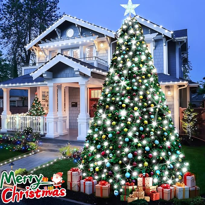 KNONEW 197FT 500 LED Christmas Lights Outdoor String Lights 8 Modes & Memory Fairy Light Plug in Waterproof LED String Lights for Xmas Yard Tree Wedding Party Holiday Decorations (Cool White)