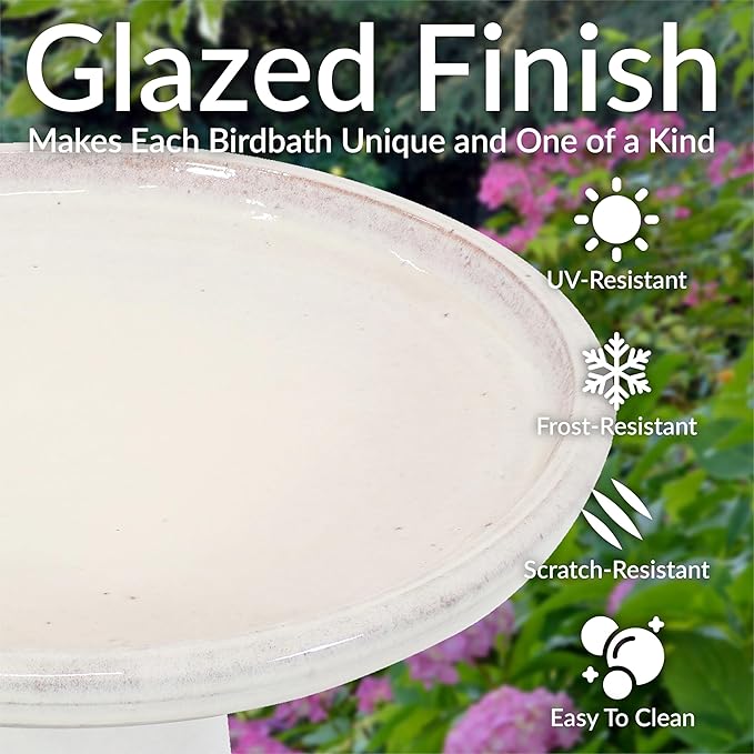 Sunnydaze 21" H Ceramic Bird Bath for Outside - Hand-Painted Outdoor Bird Bath Bowl, UV/Frost-Resistant Finish - Twilight - Classic Pedestal