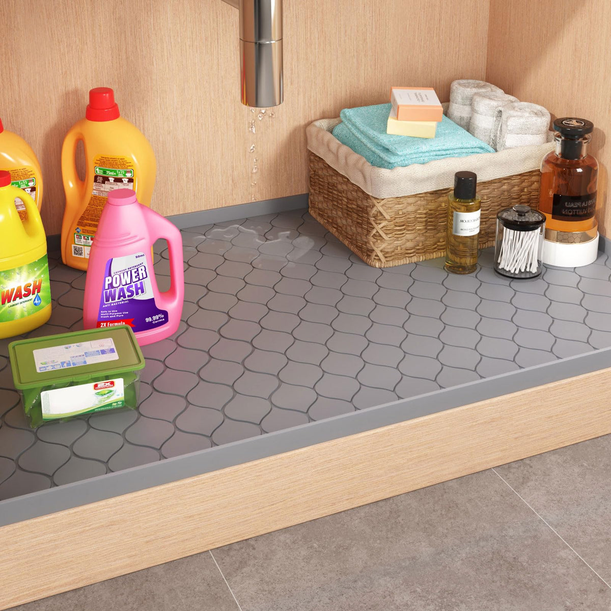 Winisok Waterproof Under Sink Mat 34" x 22", Silicone Mat, Dark Gray
