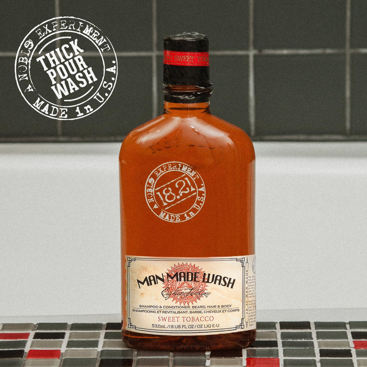18.21 Man Made Original Sweet Tobacco 3-in-1 Body Wash, Shampoo, & Conditioner for Men, All Hair & Skin Types, Strengthens and Moisturizes in a Manly Aroma, 18 Fl Oz