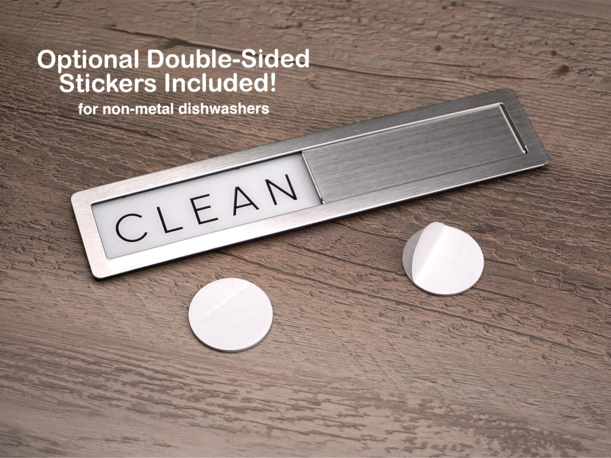 Stainless Steel Dishwasher Magnet Clean Dirty Sign - Premium Magnetic Signs That Say Clean/Dirty - Optional Sticker Adhesive for Non-Metal Surface Dish Washers - Black & White Minimalistic Style