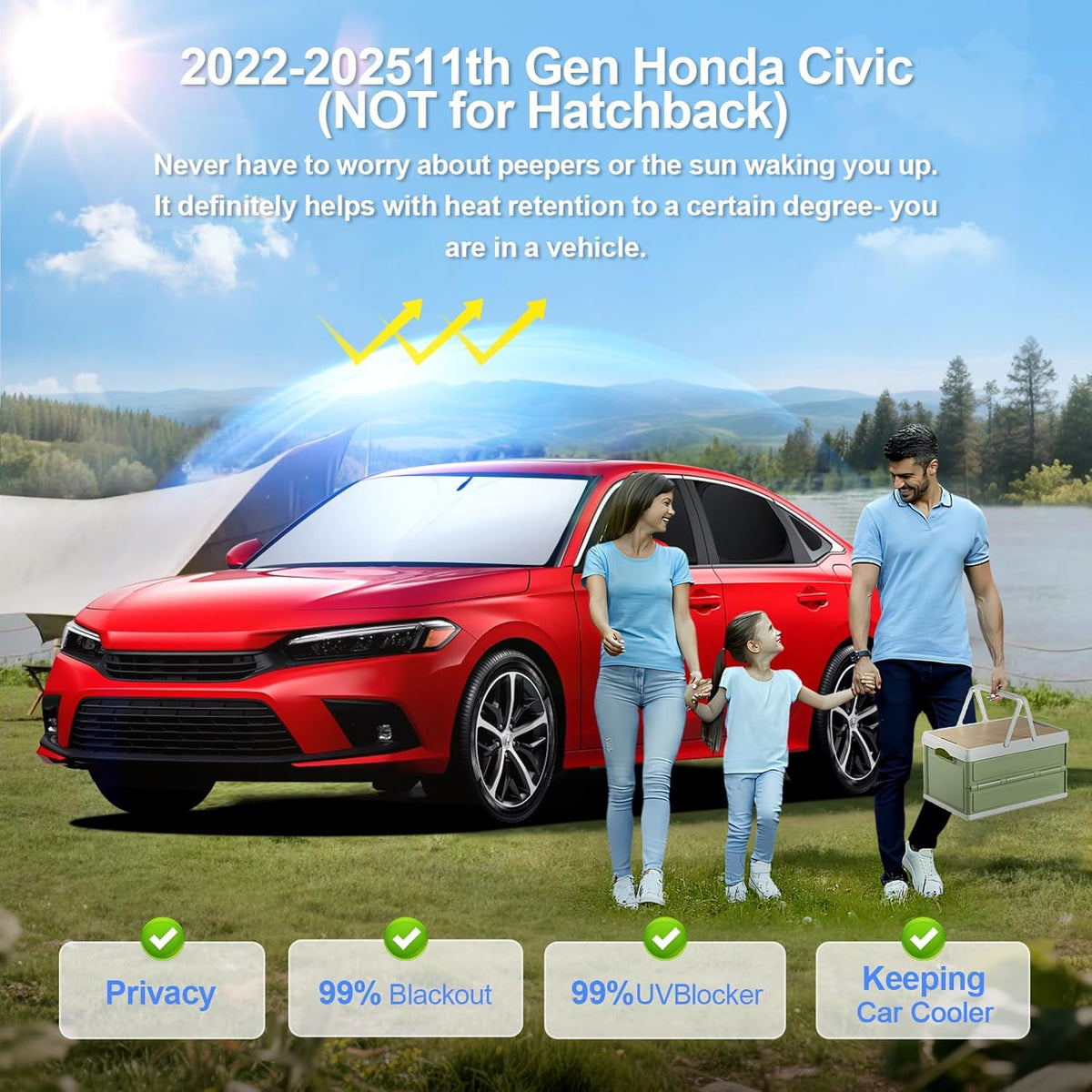 8pcs Car Window Shades for 11th Gen Honda Civic (NOT Hatchback) 2022-2025 Accessories,Windshield Side Rear Full Sunshade,Sun Visor UV Blocking, Privacy Protection and Blackout for Camping Outdoor
