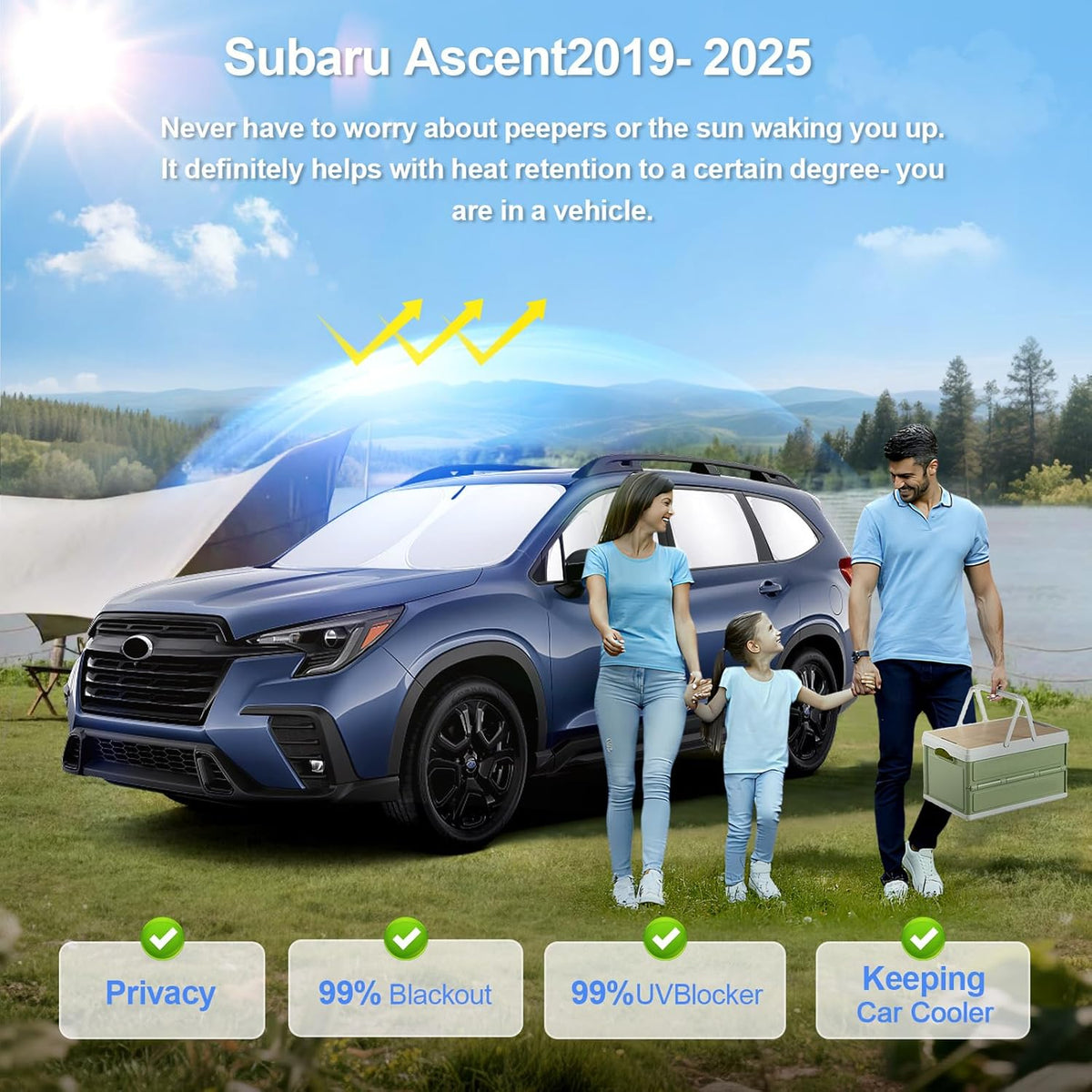 8pcs Car Window Shades for Subaru Ascent 2019-2024 2025 Accessories,Windshield Side Rear Full Sunshade,Sun Visor UV Blocking, Privacy Protection and Blackout for Camping Outdoor