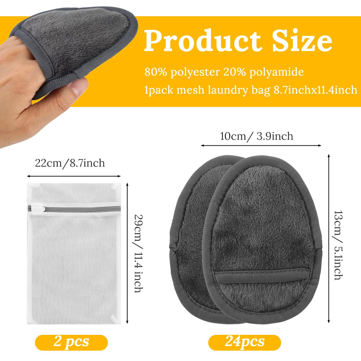 24Pcs Makeup Remover Pads, Grey Microfiber with 2 Storage Bags