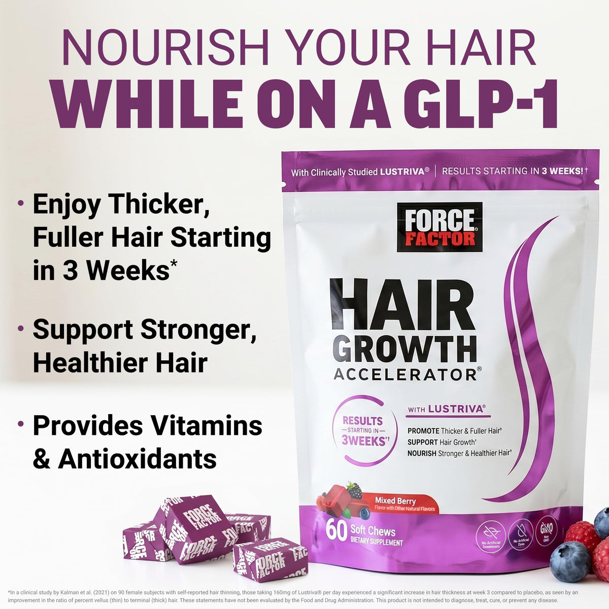 Force Factor Hair Growth Accelerator Soft Chews with Lustriva