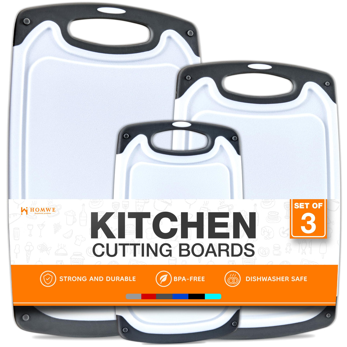 Cutting Boards for Kitchen - BPA-Free Chopping Board - Different Sizes & Non Slip Handles - Reversible, Large Cutting Board Set - Unique Gifts for Cooks Who Have Everything - 3-Pack Gray