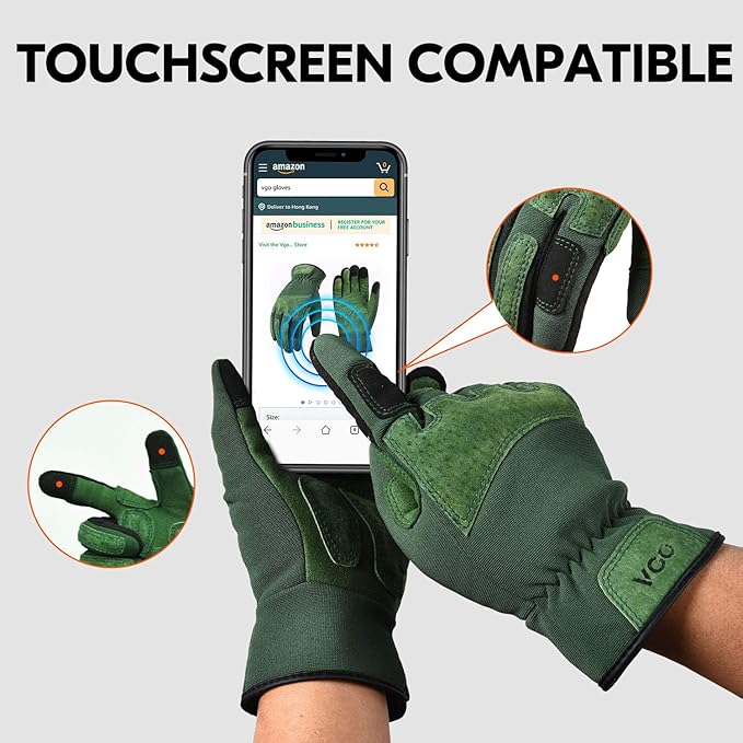 Vgo... 1-Pair Ladies' Synthetic Leather Gardening Gloves, Puncture-proof, Thornproof, Durability & Anti-shock Work Gloves, Touchscreen (Size S, Green, SL7471)