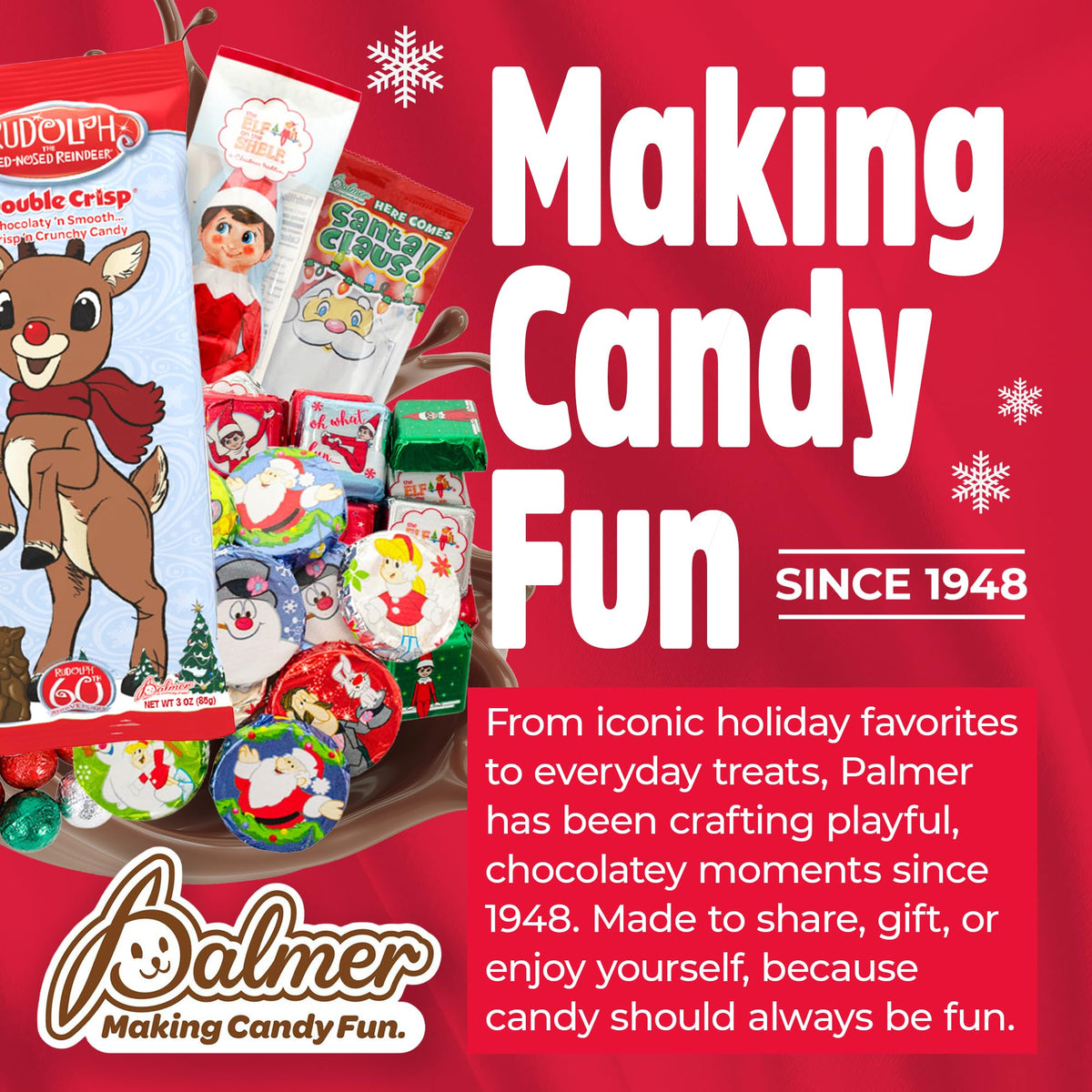 Palmer Chocolate Snowman Shaped Stocking Stuffer, Crisp and Crunchy Chocolate, Individually Wrapped Christmas Candy, Making Candy Fun Since 1948 (3