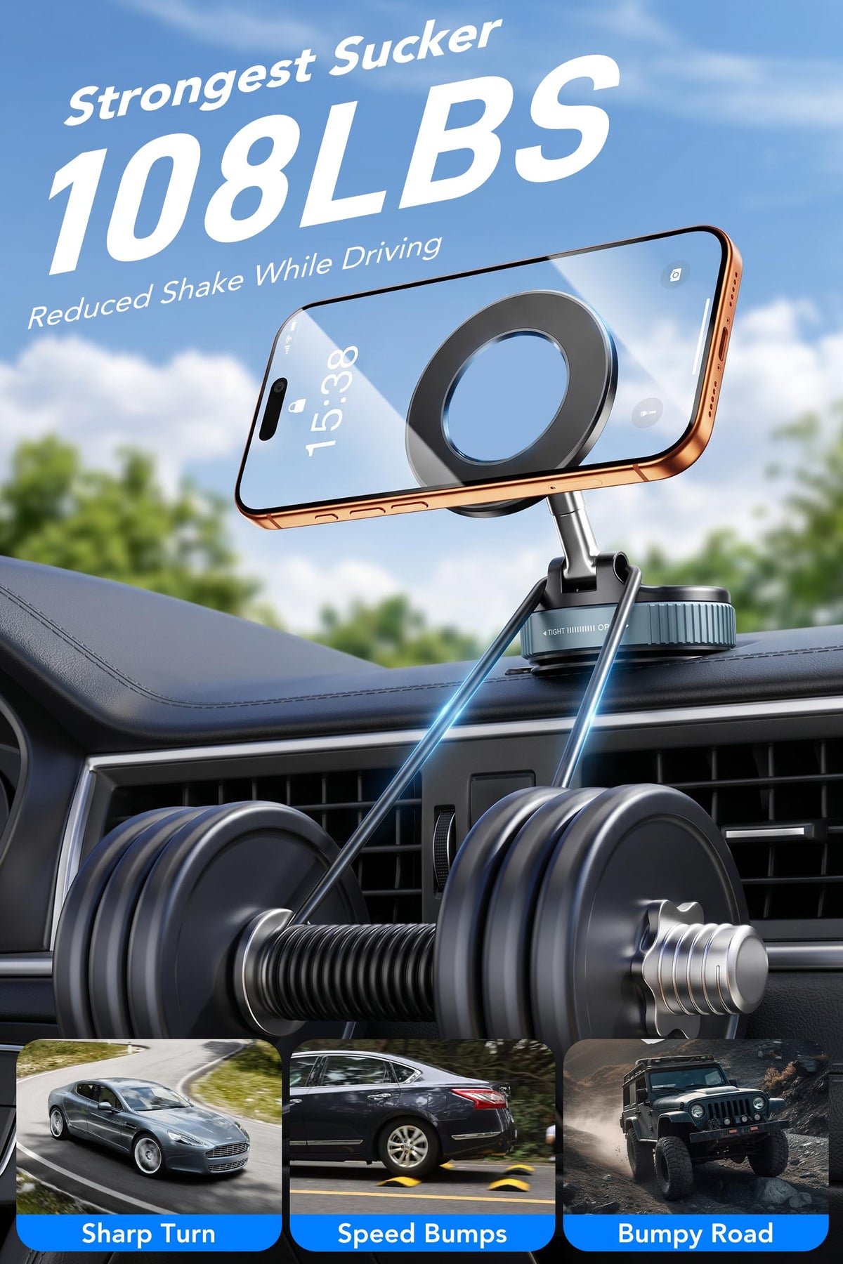 IKG Magnetic Phone Holder for Car, Vacuum Suction Car Mount for iPhone