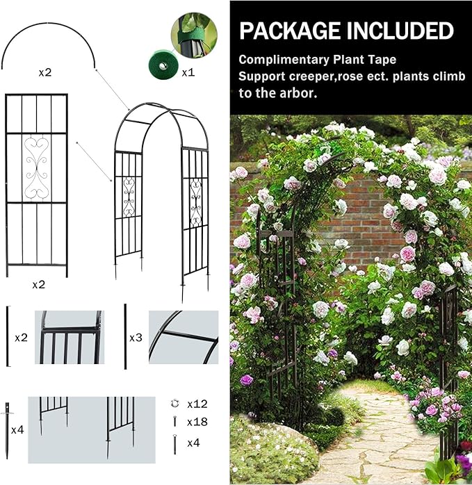 Arbors, Curved Metal Endurable Iron Trellis Plants Stand Use for Outdoor Garden Arbor Climbing Plants Wedding Arches Ceremony