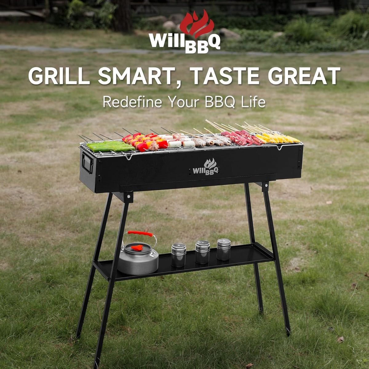 Charcoal Grills Commercial Quality Portable Multiple Size Hibachi BBQ Lamb Skewer Folded Camping Barbecue Grill for Backyard Party Picnic Travel Outdoor Cooking Use(31.6x7.1x5.1 inch),BLACK