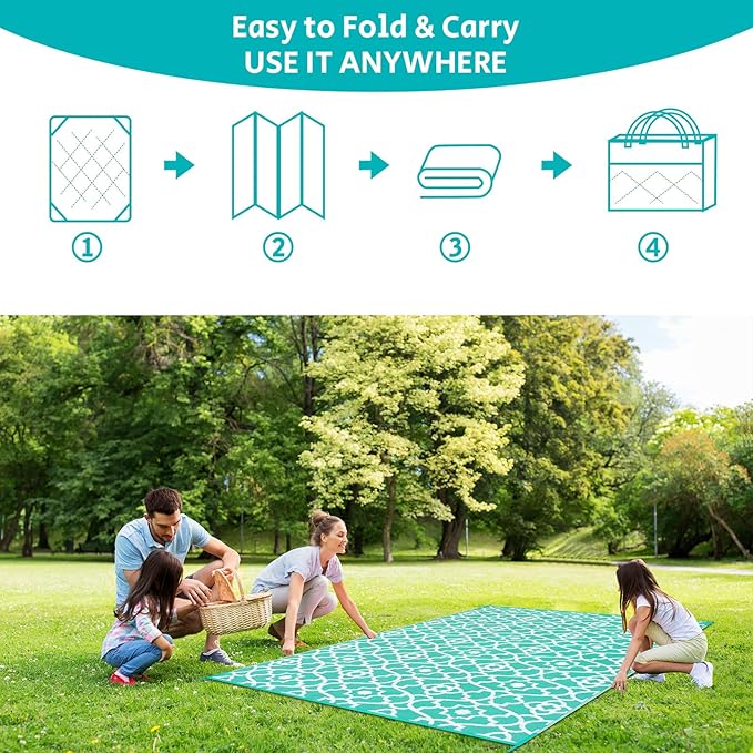 HEBE Outdoor Rug Waterproof 6x9, Reversible Plastic Straw Rug RV Camping Rug, Indoor Outdoor Patio Mat Clearance, Outside Carpet for Porch,Deck,Camper,Balcony,Backyard,Picnic