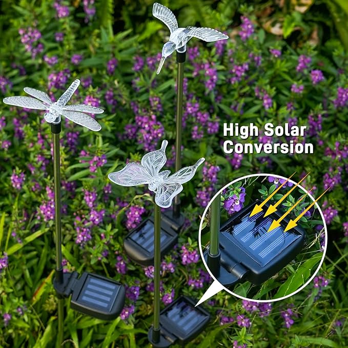 OxyLED Solar Garden Stake Lights 6 Pack Outdoor LED Figurine Lighting Color Changing Waterproof Solar Hummingbird Lights Butterfly Dragonfly for Patio Yard Pathway