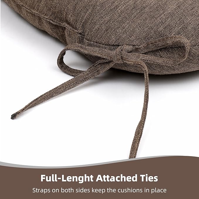 RACE LEAF Patio Chair Cushions 17x17 4 Pack, Thickened Heavy Duty Outdoor Cushions Stain & Water Resistant Non-Slip Ties Tufted (Brown)
