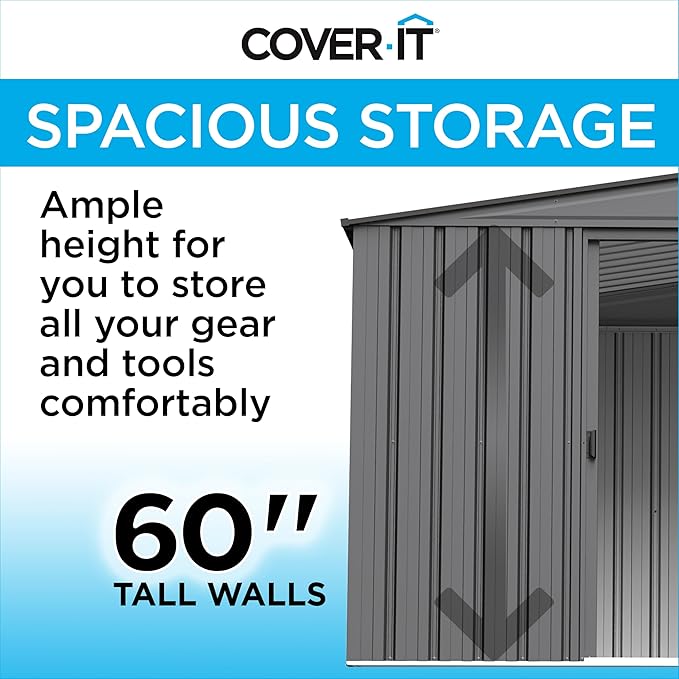 Cover It 5' x 3' Galvanized Steel Outdoor Storage Shed with Pent Roof and Lockable Sliding Doors, Weather-Resistant Steel Storage Shed for Backyards, Tan