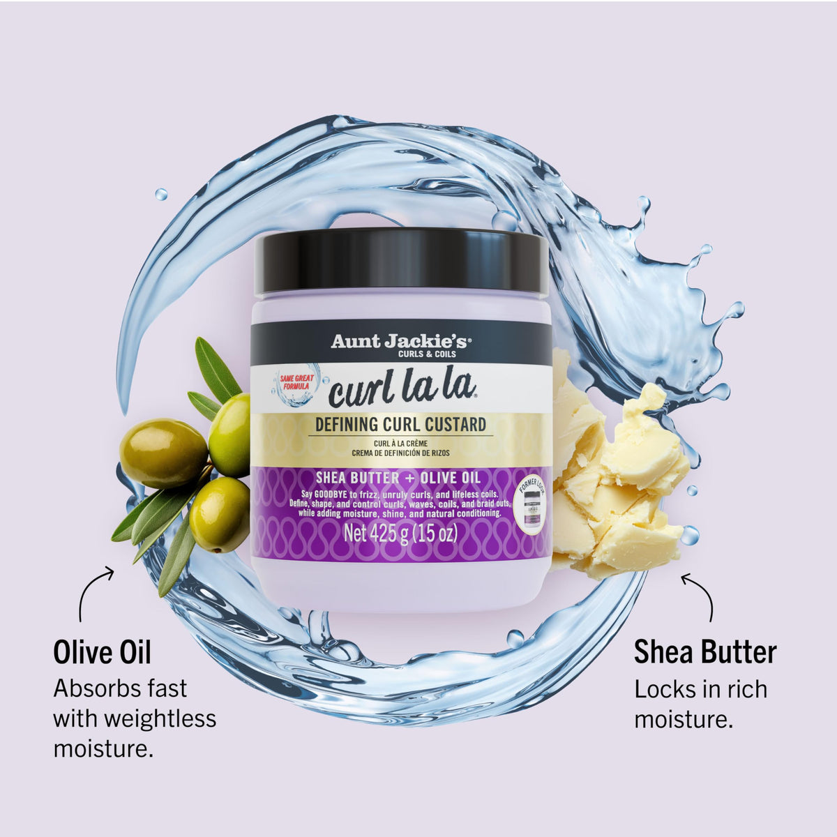 Aunt Jackie's Curl La La, Lightweight Curl Defining Custard, Enriched with Shea Butter & Olive Oil, Basic, 15 Ounce