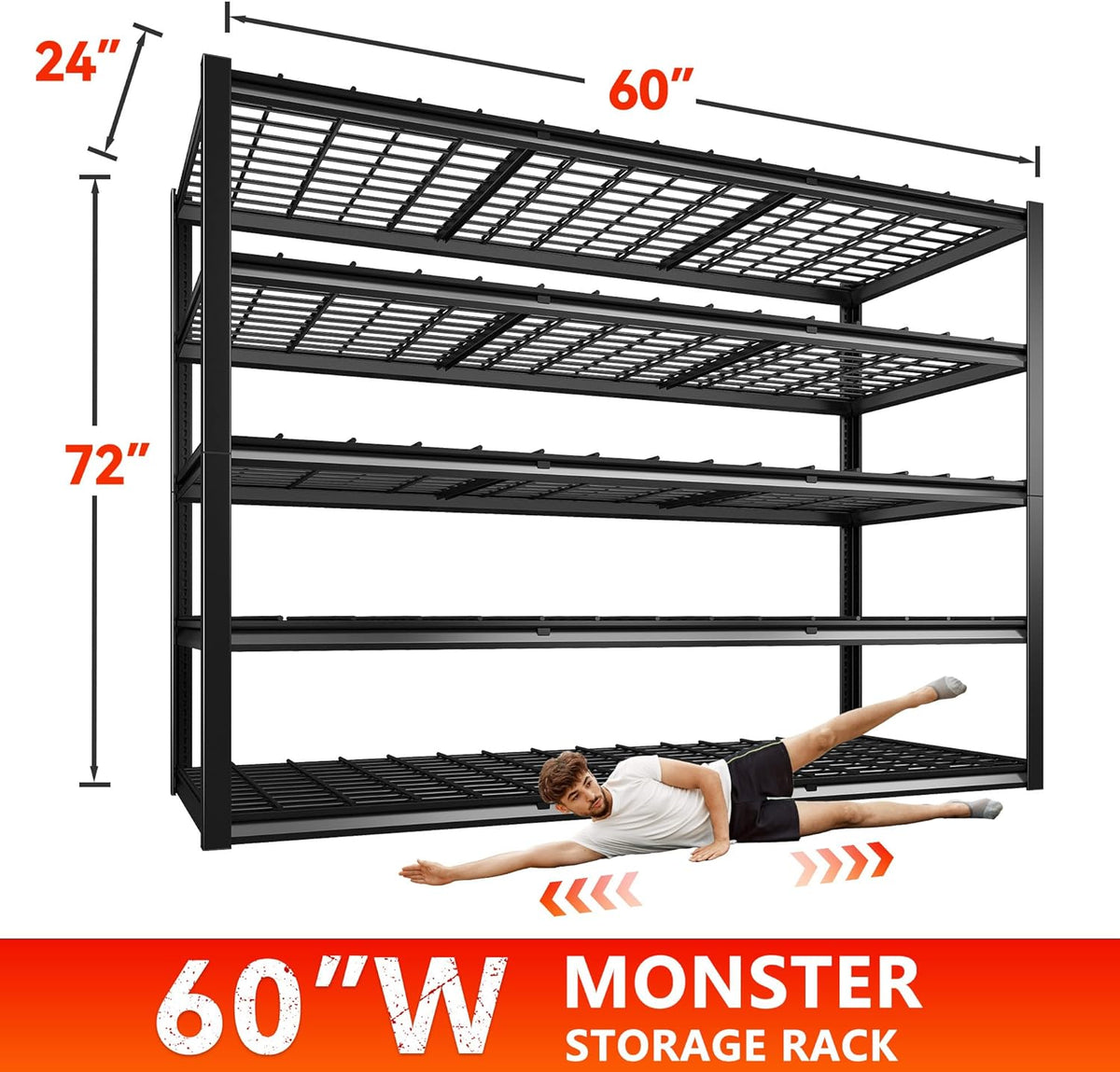 REIBII 60" W Garage Shelving Heavy Duty Metal Shelving 3000LBS Storage Shelves Adjustable Metal Shelves for Storage Industrial Garage Shelves for Warehouse Basement 60" W x 24" D x 72" H 2 Pack