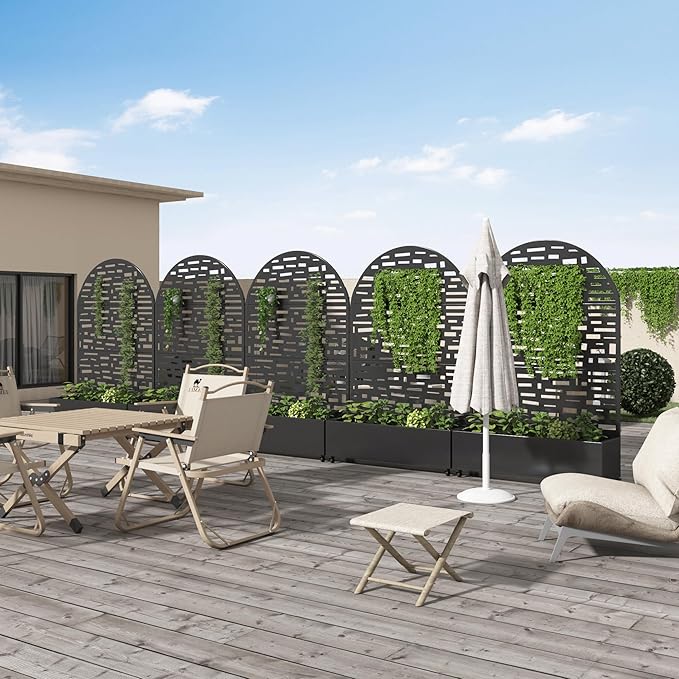 Casaphoria Metal Raised Garden Bed with Trellis and Wheels, 72"x47"x16" Arched Planter Box for Climbing Plants, Vegetables & Vines, Features Drainage Holes and Privacy Screen (Black-Gerald)