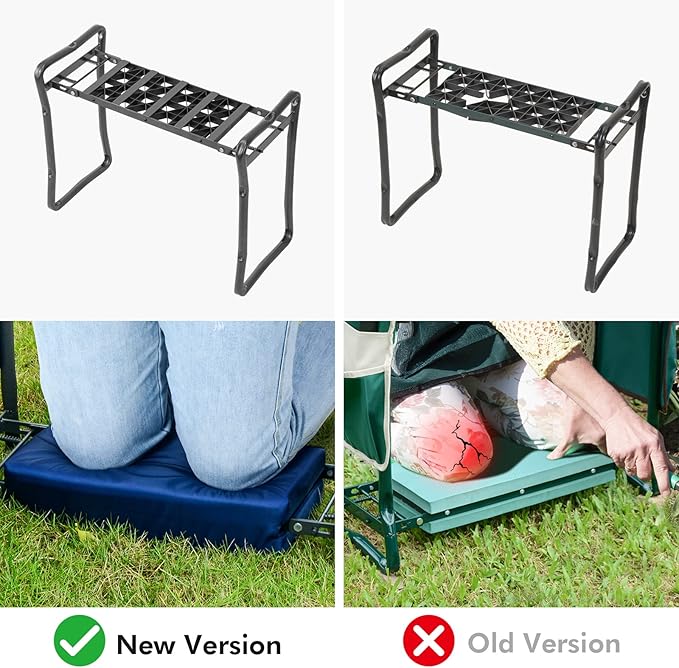 Patented Garden Kneeler and Seat Heavy Duty, Upgraded Garden Bench with Thicker Wider Soft Detachable Kneeling Pad, with 2 Tool Store Pouches, Nice for Mother Father Gardeners