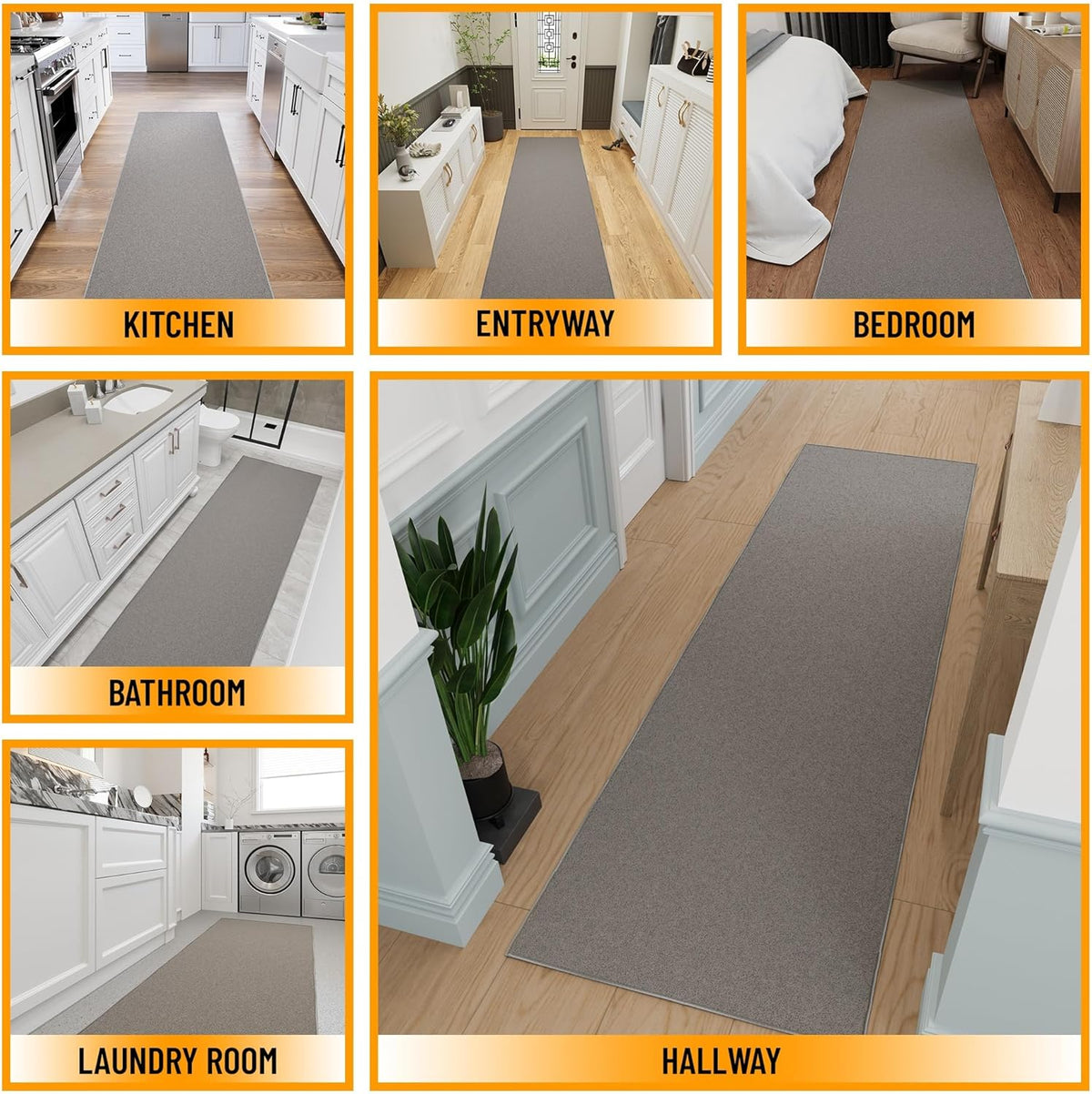 Ottomanson Hallway Runner Rug 2'7" x 9'10" Non Slip Solid Area Rugs Easy to Clean Laundry Rug Runner Durable & Pet Friendly Floor Carpet Runners for Hallways Entryway Living Room Kitchen, Gray