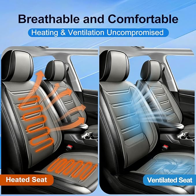 Fit Accord Car Seat Covers for Select Honda Accord 2012-2026, Luxury Full Coverage Leather, Airbag Compatible, Waterproof & All Weather Seat Protector, Front Pair Black+Gray