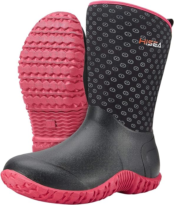 HISEA Women's Rubber Garden Boots Waterproof Insulated Yard Gardening Shoes Mid Height for Mud Working Outdoor