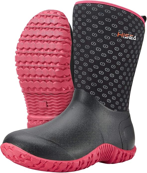 HISEA Women's Rubber Garden Boots Waterproof Insulated Yard Gardening Shoes Mid Height for Mud Working Outdoor