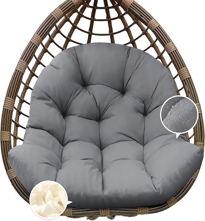 Egg Chair Cushion Replacement, Waterproof Outdoor Hanging Egg Swing Chair Cushions Pads, U-Shaped Thickened Cushions for Hanging Eggs Chair with Ties, 47x33x7 Inches (Grey)