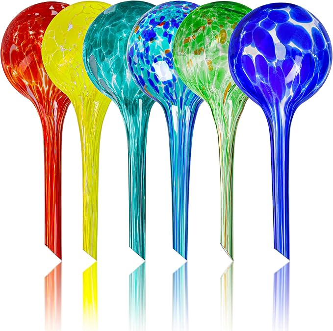 Plant Watering Globes Set of 6 - Small Self Watering Globes for Indoor & Outdoor Plants - Multicolored, Automatic, Glass Watering Bulbs for Daily Use, Plant Watering Devices