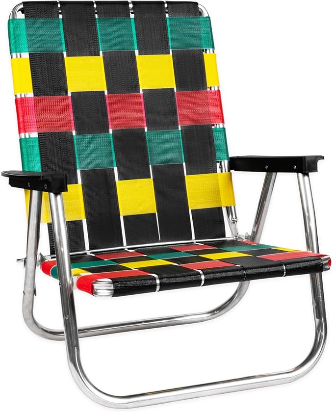 Lawn Chair USA Folding Aluminum Outdoor Patio Lawn Chair | Heavy-Duty Webbed Chairs for Camping, Sports, Beach, Yard & Tailgating | Lightweight Portable | High Back Beach Chair - Rasta Flag