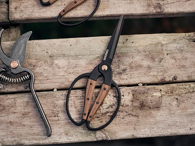 Barebones Garden Scissors - Walnut Scissors - Garden Supplies and Indoor Plant Accessories - Plant Shears with Wide Handles - Comfortable Fit Hand Pruners (Large)