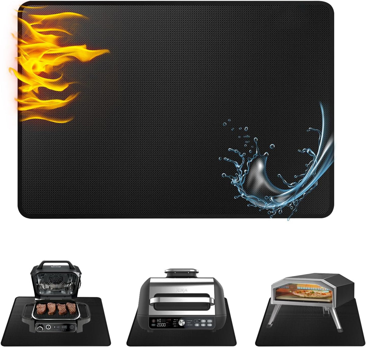 Heat Resistant Grill Mat, 15 x 18 inches Double-sided fireproof and waterproof BBQ protection mat Multi-Purpose for Grills Pizza Ovens Smokers Black