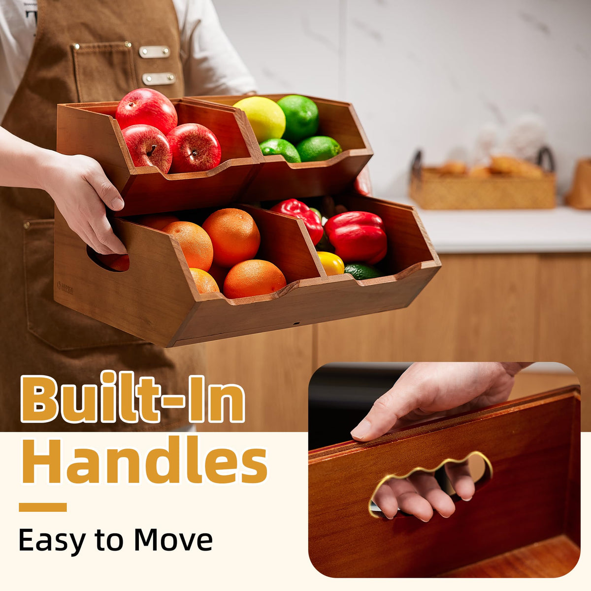 HYPIGO Wood Potato & Onion Storage Bin,2-tier Stackable Pantry Organizer