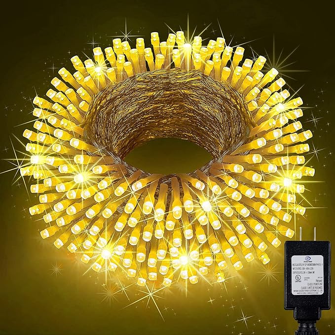 KNONEW Outdoor Christmas Lights 300 LED 99ft String Lights 8 Modes & Memory Fairy Light Plug in Waterproof LED String Lights for Xmas Yard Tree Wedding