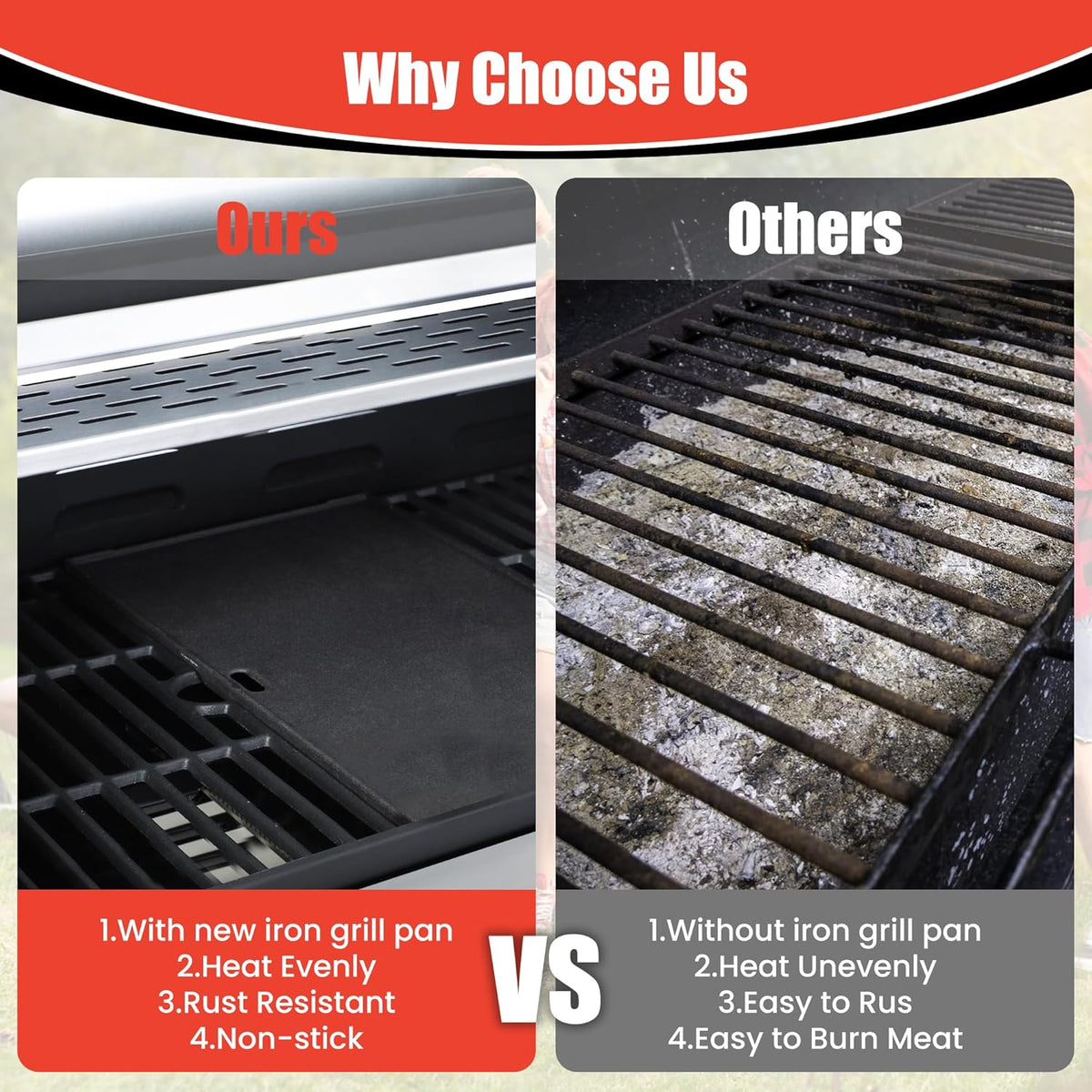 HYCHIKA 4-Burner Propane Grill with Sear & Side Burner, 46790 BTU Gas Grill with Griddle Pan & Enameled Cast Iron Grates, BBQ Grill with 439 Sq. In. Grilling Area for Outdoor, Patio, Backyard Babecue