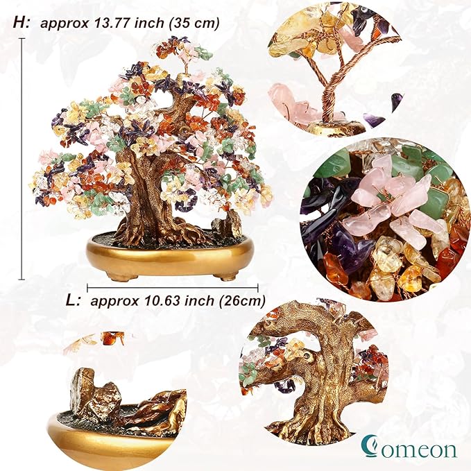 Comeon Large Crystal Quartz Lucky Tree Gem Tree for Office Home Feng Shui Decoration for Wealth/Fortune and Luck (Mix-Gemstone)