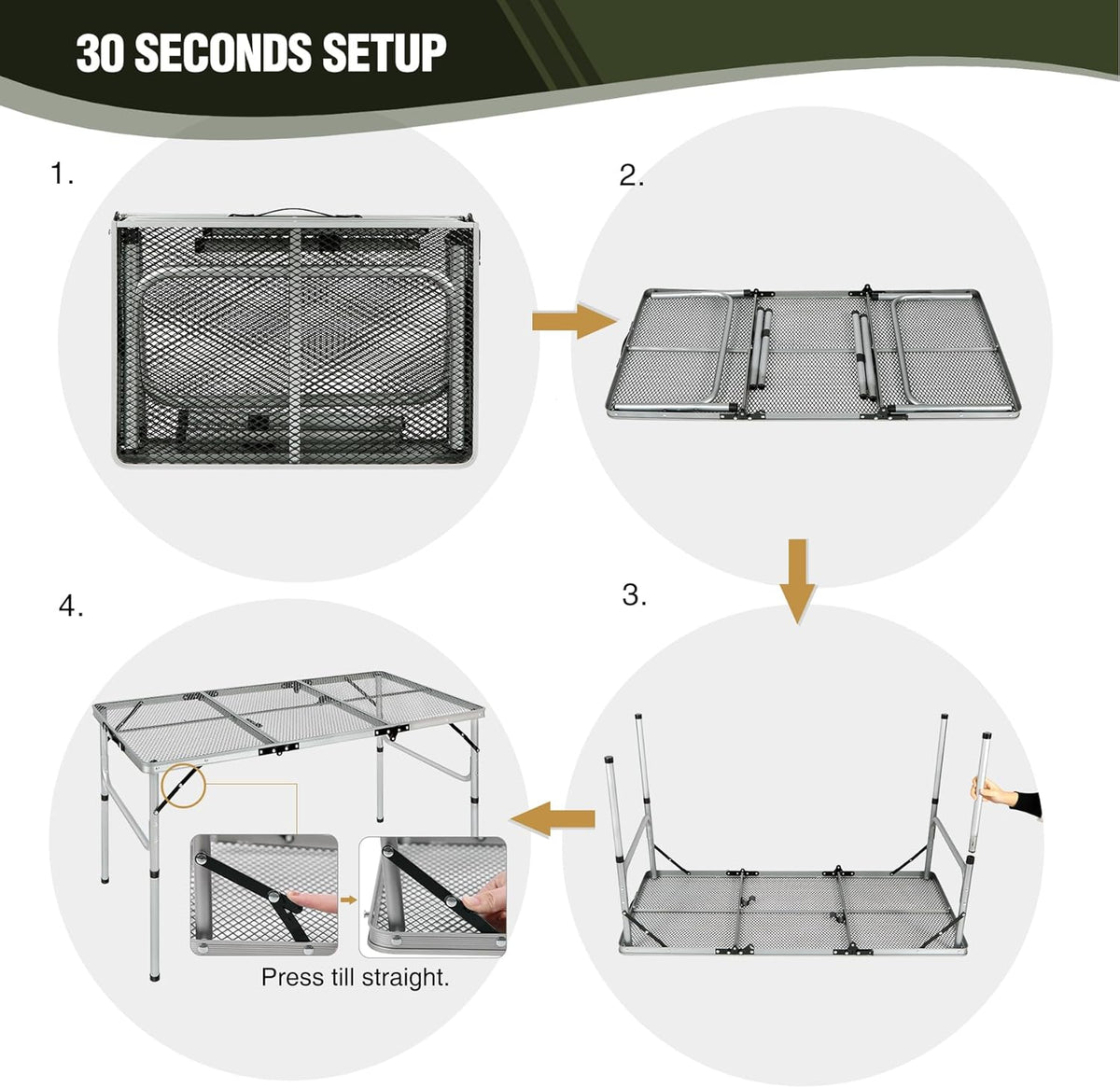 REDCAMP 48x24 Long Folding Grill Table for Outside, Lightweight Portable Metal Aluminum Outdoor Grill Table with Adjustable Height Legs, Great for Camping Picnic Cooking BBQ, Silver 4ft