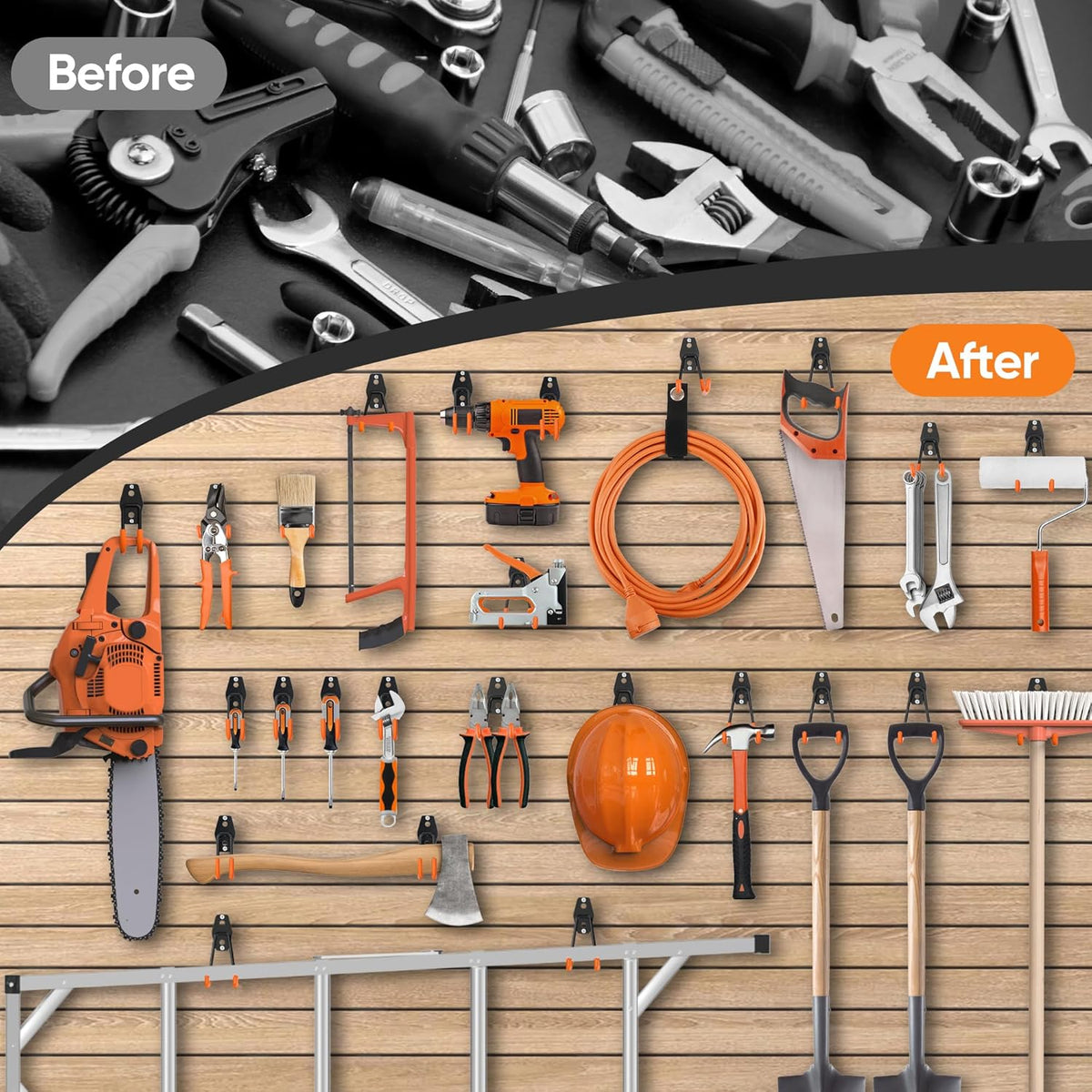 Nacial 16 Pack Garage Hooks Heavy Duty, Utility Steel Garage Storage Hook with 2 Extension Cord Storage Straps, Utility Garage Wall Mount Hooks for Hanging Bike, Ladder and Garden Tools, Orange