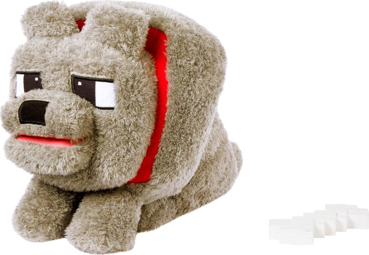 Mattel Minecraft Dennis the Wolf Plush Toy with Sound and Feeding Action