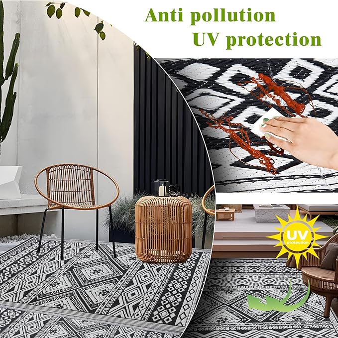 Outdoor Rug 9x12 ft Waterproof, Reversible Outdoor Plastic Straw Rug for Patios Clearance, Outdoor Area Rug Carpet RV Mat for Camping Backyard Deck Porch