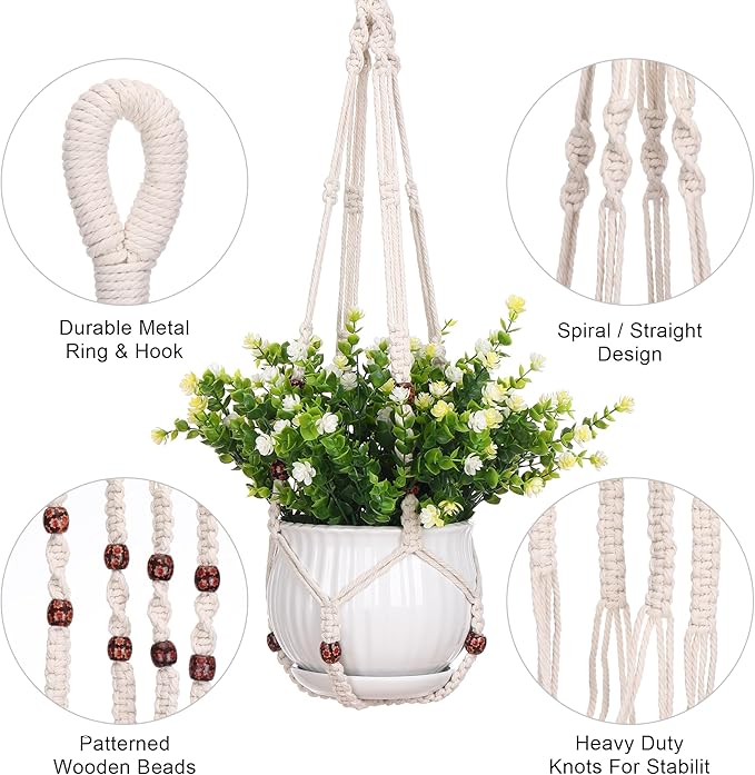 YIBOT 3 Pack Macrame Plant Hanger Indoor Hanging Planter Basket with 3 Hooks Flower Pot Holder No Tassels for Boho Home Decor 35"/29"/23"