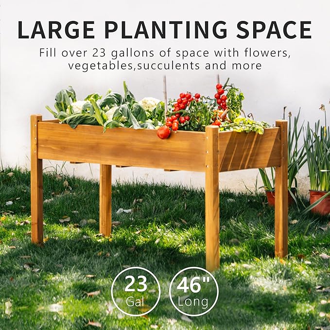 Premium Fir Wooden Raised Garden Bed with Four Legs for Backyard and Balcony Gardening,Suitable for Indoor and Outdoor use,49.5''×23.5''×30''