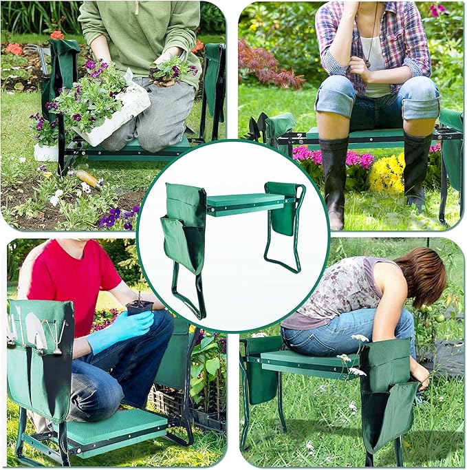 Foldable Garden Kneeler and Seat with 2 Gardening Tool Pouches Multiuse Bench with Soft Kneeling Pad,Gardening Gifts for Women Men Gardener Parent Elders Christmas