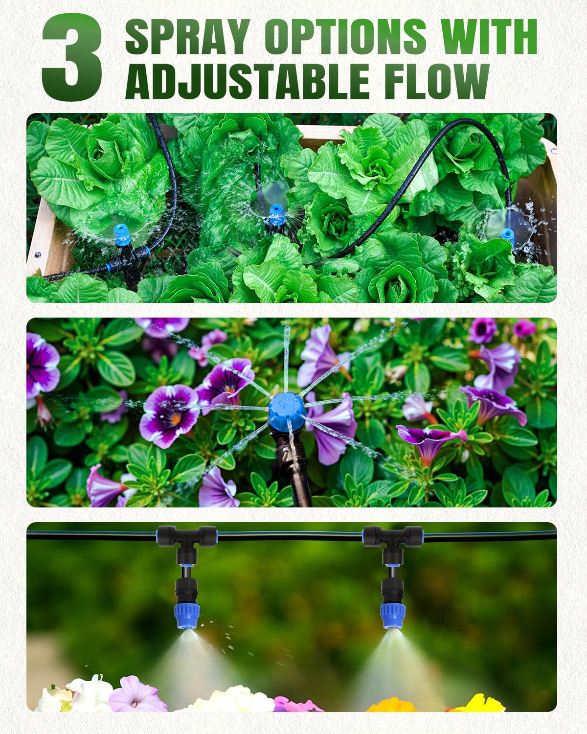 Breeze Touch 230ft Quick-Connect Drip Irrigation System, Automatic Garden Watering System with 1/2" & 1/4" Fast-Lock Tubing - Adjustable Nozzles & Sprinklers for Garden,Greenhouse, Lawn,Potted Plants