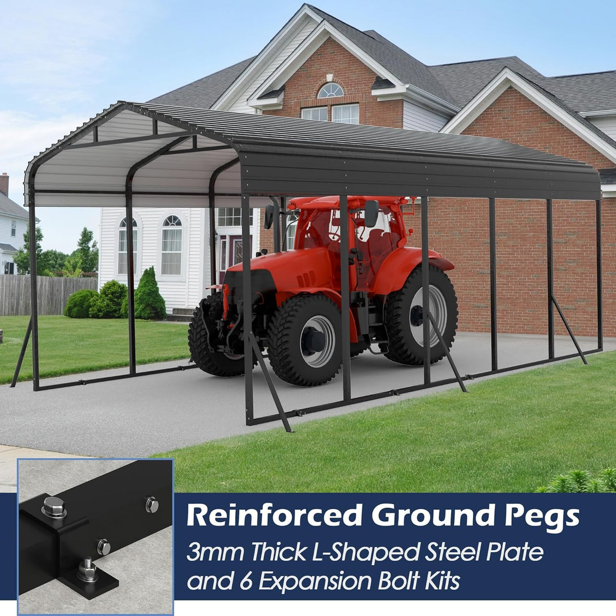 Xilingol Metal Carport, Heavy Duty Carport Canopy with Galvanized Steel Frame and Roof, Outdoor Storage Shed, Car Tent Garage Shelter for Pickup, Truck, Boat and Tractor (12x25 FT Black)