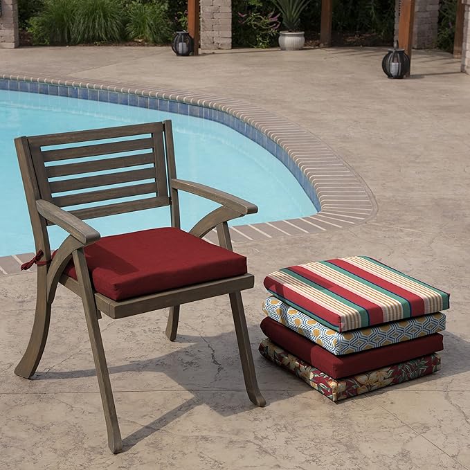 Arden Indoor/Outdoor Seat or Rocking Chair Cushion, 19 x 18, Water Repellent, Rain Proof, Fade Resistant Cushion for Rocking or Dining Chairs Ruby Red Leala
